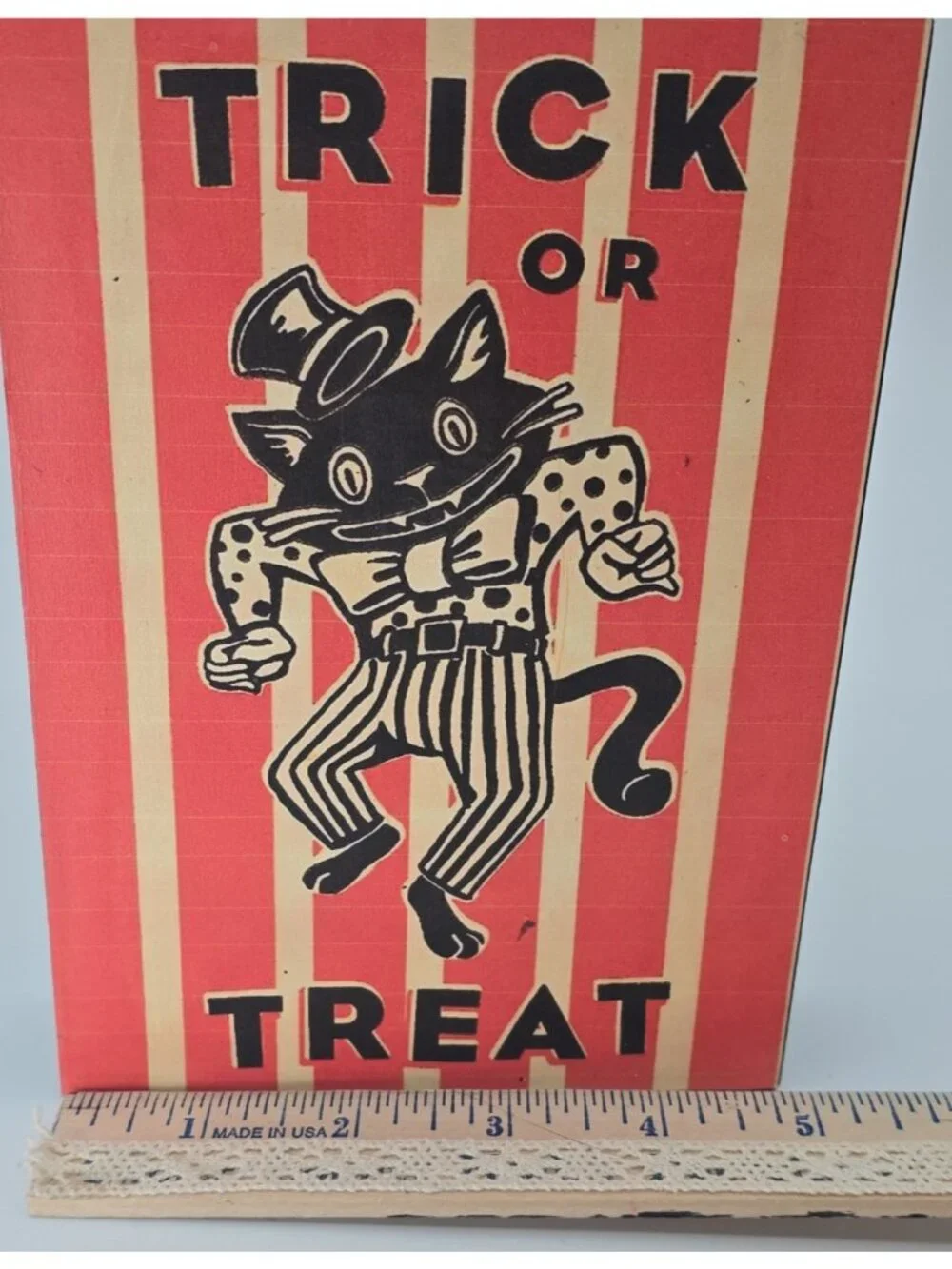 OOAK Set of 3 Retro Halloween Wood Wall Signs Candy Advertising Ghost Cat Witch
